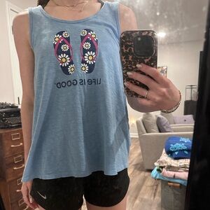 Life Is Good Light Blue Flip-Flop Graphic Tank Top